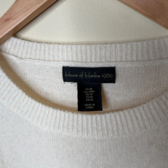House Of Harlow 1960 Womens 100% Cashmere Puff Shoulder Cream Longsleeve Sweater - Picture 2 of 3